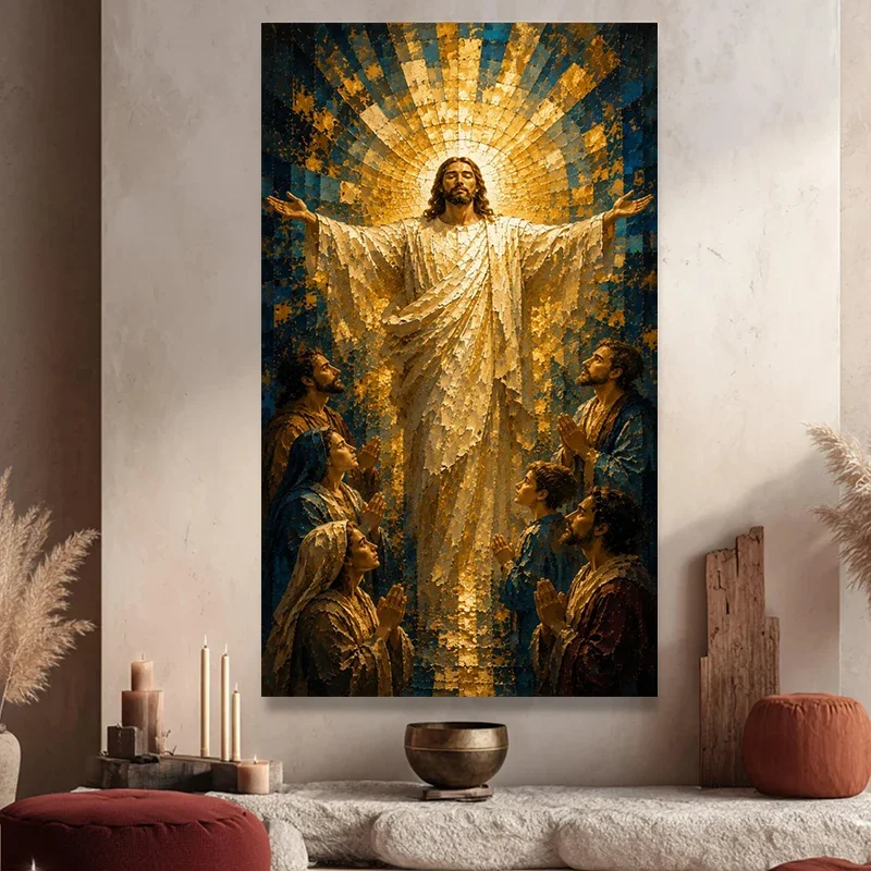 Jesus Christ Ascension Golden Halo Christian Poster and Prints Canvas Painting Wall Art Pictures Home Decor Cuadros