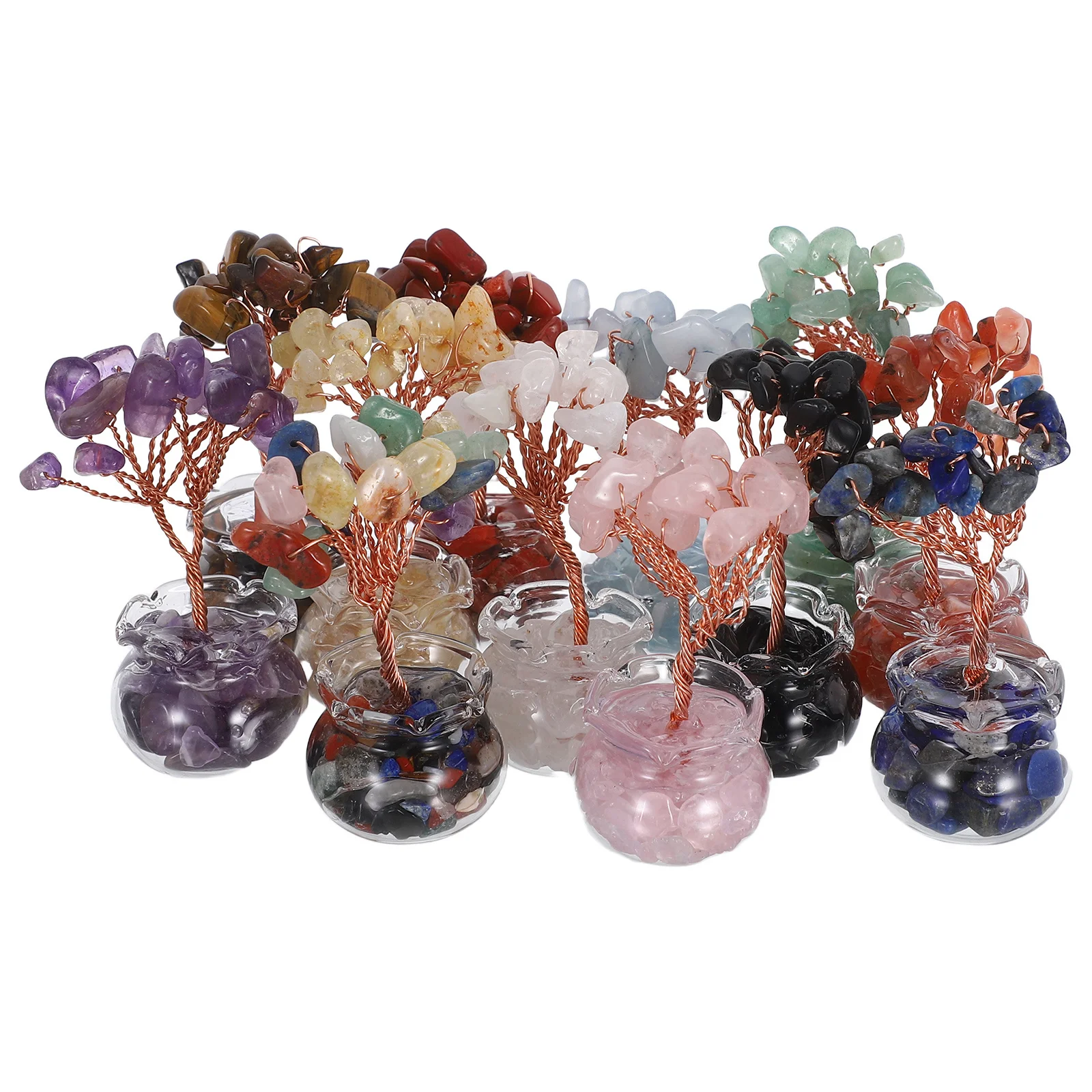 

12pcs Mini Crystal Money Tree Bonsai Style Wealth Ornament Lucky Desktop Decor For Home Office - Crystal Tree Decoration Set