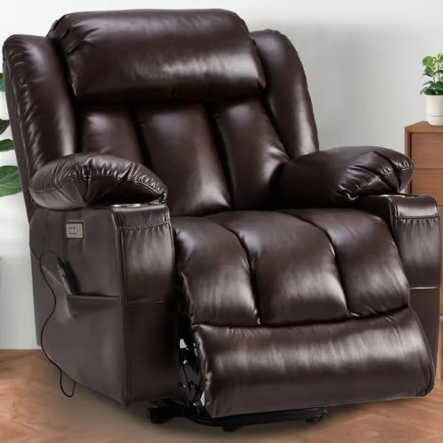 

Large Power Lift Recliner Leather Chair Sofa with Massage and Heat, Lazy Boy Chair with Cup Holders, USB and Type-C Ports, Remo