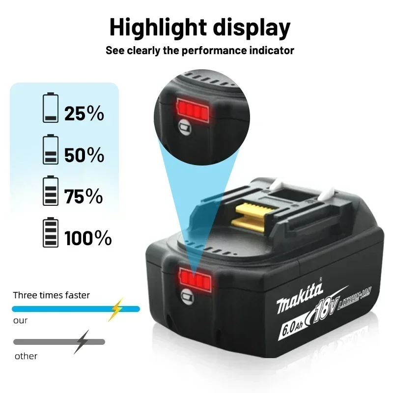 Für Makita 18V Akku Pin Wiederaufladbarer 18V 6,0Ah Lithium-Akku, Makita 18V BL1840, BL1830, BL1850, BL1850B – Detail 7