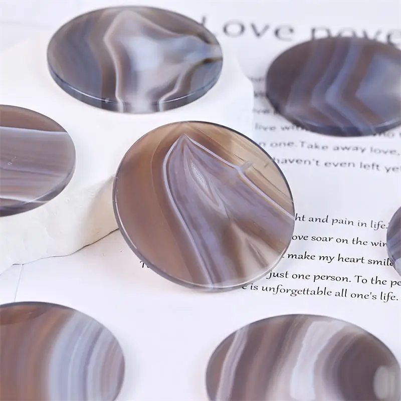 1PC Natural striped agate round slice, smooth and polished, suitable for home decoration, ornaments