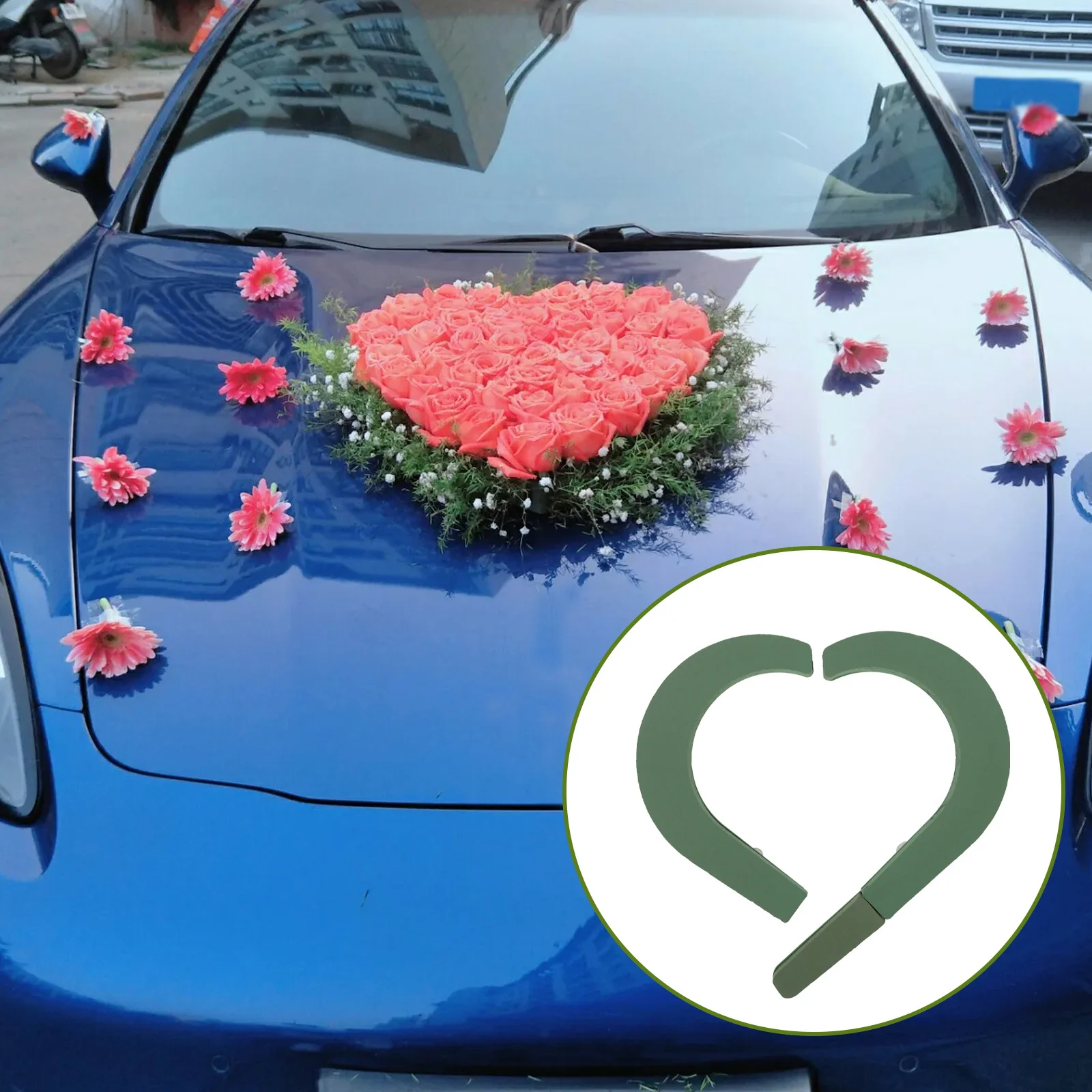 

Heart Floral Foams Flower Mud for Wedding Car Decor Dry Floral Blocks DIY Flower Holders with Sucker Multiple Event Decoration