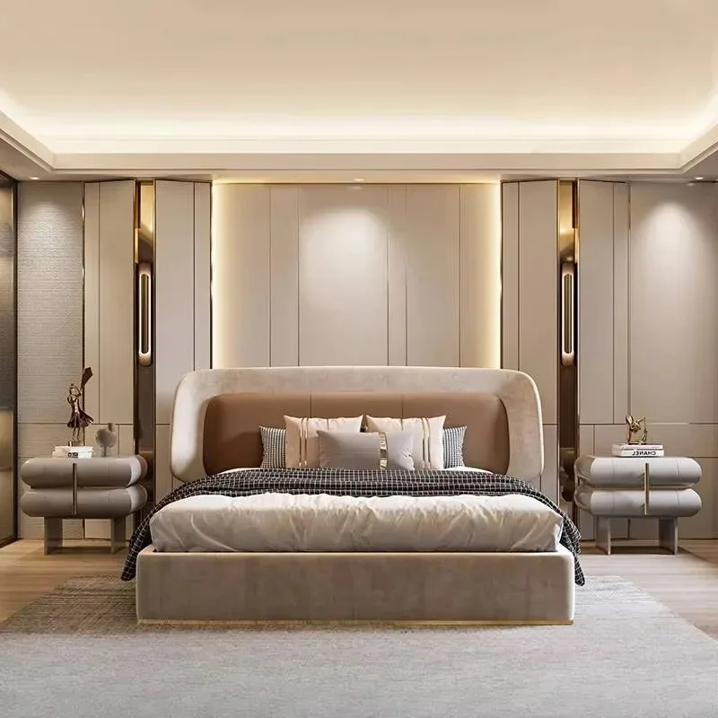 

Italian Luxury Double Bed High-end Atmosphere Platform Luxury Double Bed Frames Wooden Modern Camas Queen Home Furniture