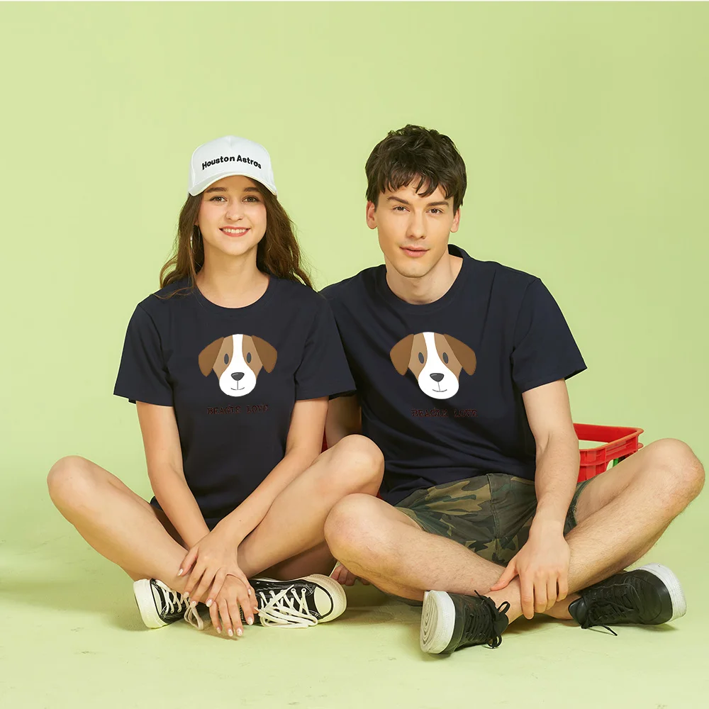 재미있는 비글 배글 개 커플 티셔츠 - 남자친구와 여자친구를 위한 그와 그녀의 그래픽 티셔츠 |   부드러운 면 크루넥