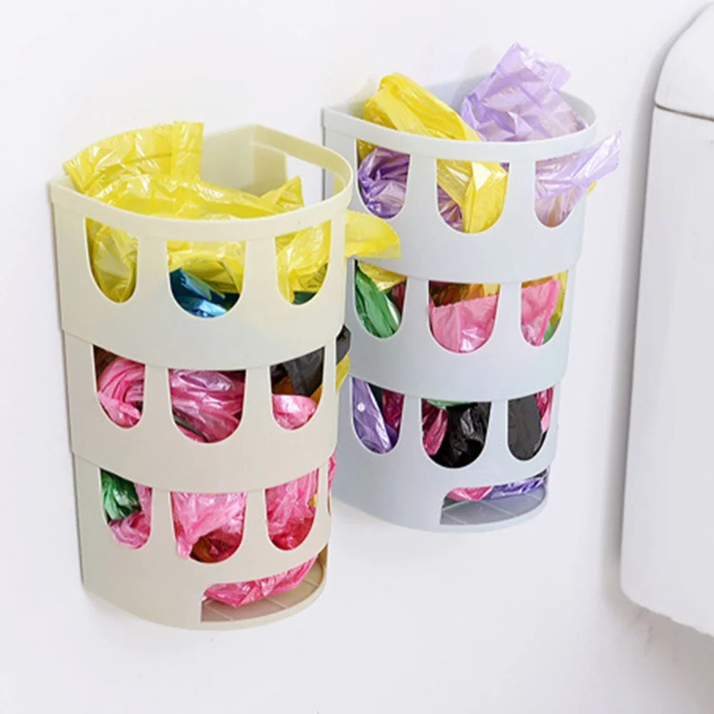 Hanging Storage Bag Plastic Holder Wall-Mounted Grocery Bag Dispenser Practical Clutter Boxes Garbage Organizer Kitchen