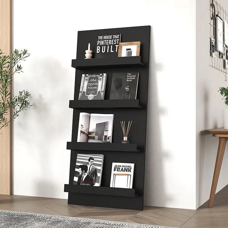 Nordic multi-layer magazine rack floor-to-ceiling wall storage book display rack simple black estantería pared office furniture