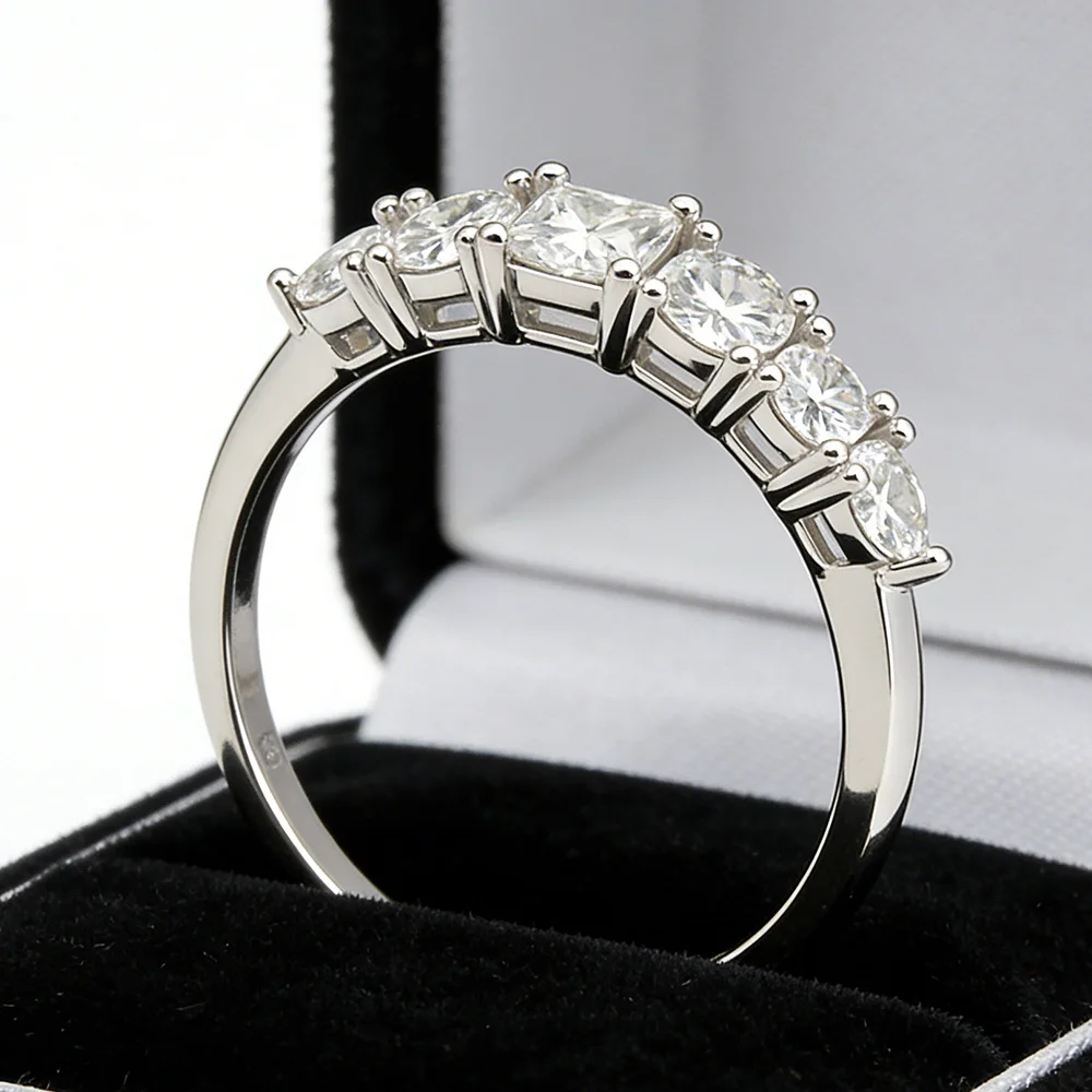 

MUXIFC 7 Stone All Moissanite Ring for Women S925 Sterling Silver Wedding Band 3mm Sparkling Lab Diamond Engagement Fine Jewelry