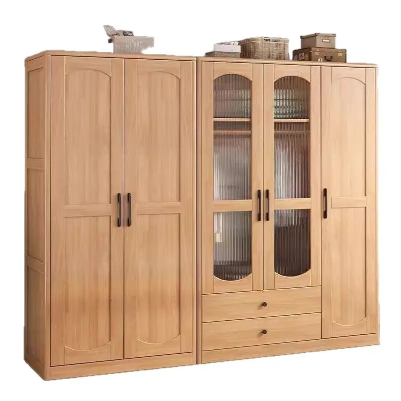 

Solid wood wardrobe Japanese simple modern log wardrobe combination wooden household bedroom small apartment modern large