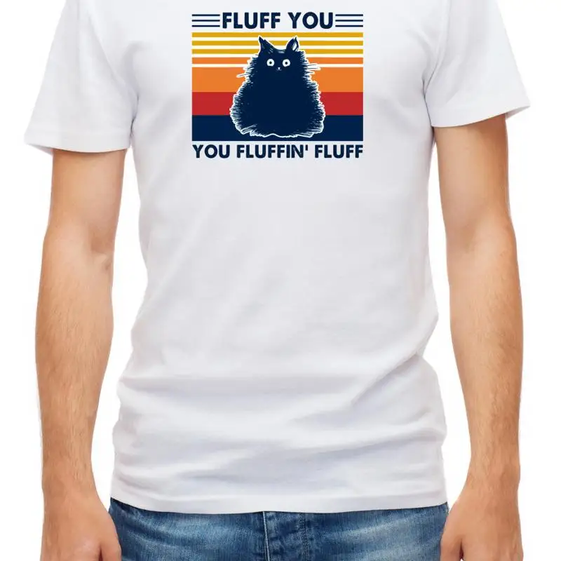 

Белая мужская футболка с животным дизайном Fluff You Fluffin Cat D351
