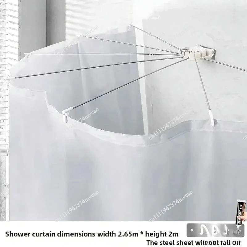 Different Corner Turning,Semi Circular Bathroom Shower Curtain Rod With No Punching Set,Stainless Steel Fan- Shaped