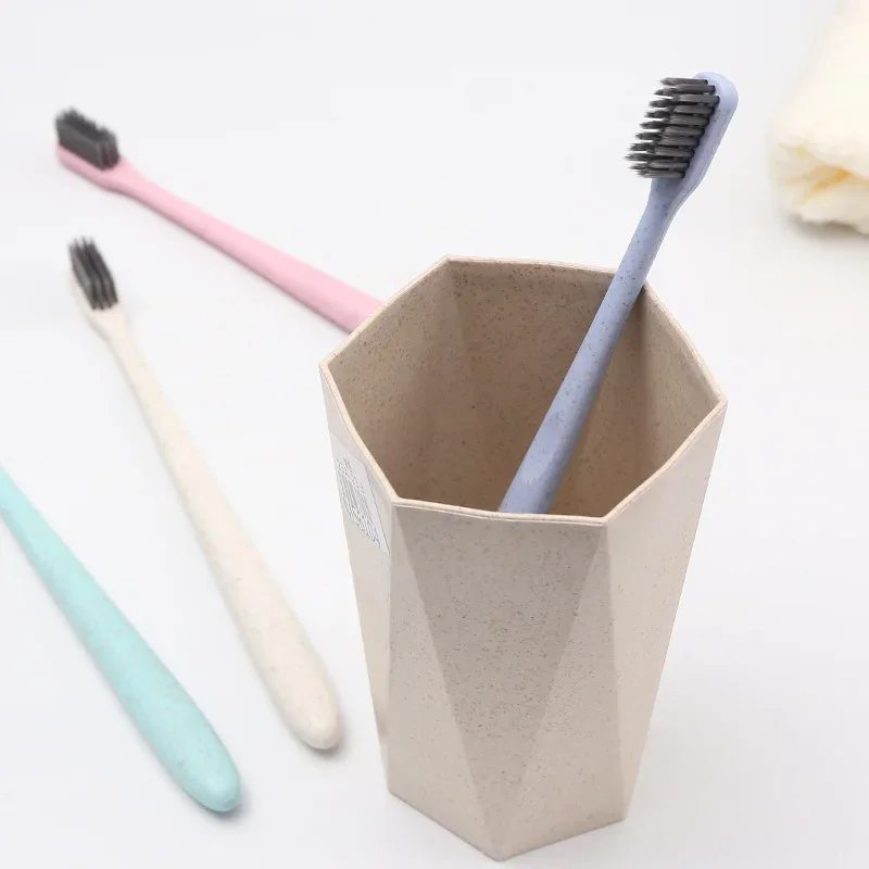 10 PCs Wheat Straw Toothbrush Adult Soft Bamboo Charcoal Binchoutan Unisex Household Family Pack Toothbrush  Vegan