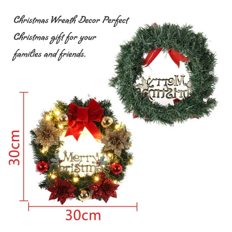 30/40CM Christmas Wreath LED Red Berry Pinecone Cone Flower Garland Merry Christmas Decoration Xmas Hanging Ornament Pendant