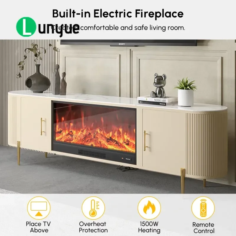 Living Room TV Cabinet with Built-in  Remote and Touch Control Modern Media Console Storage Unit for Home