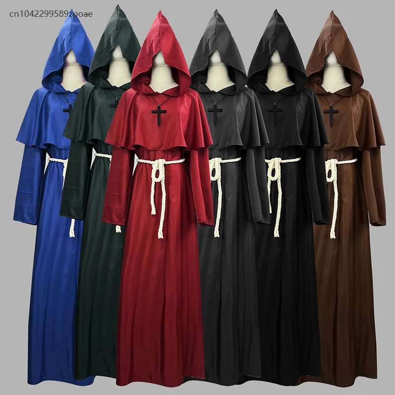

Medieval Renaissance Retro Men's Cloak Monk Monk Robe Wizard Priest Suit Halloween Carnival Party Stage Cloak Cosplay Costume
