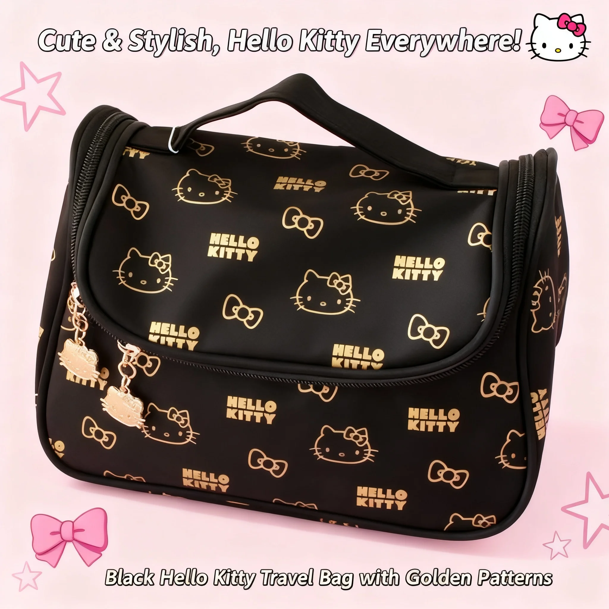 Hello Kitty Cartoon Cute Cat Makeup Bag Handheld Large Capacity Travel Portable Toiletries Storage Bag Gift for Girls Women