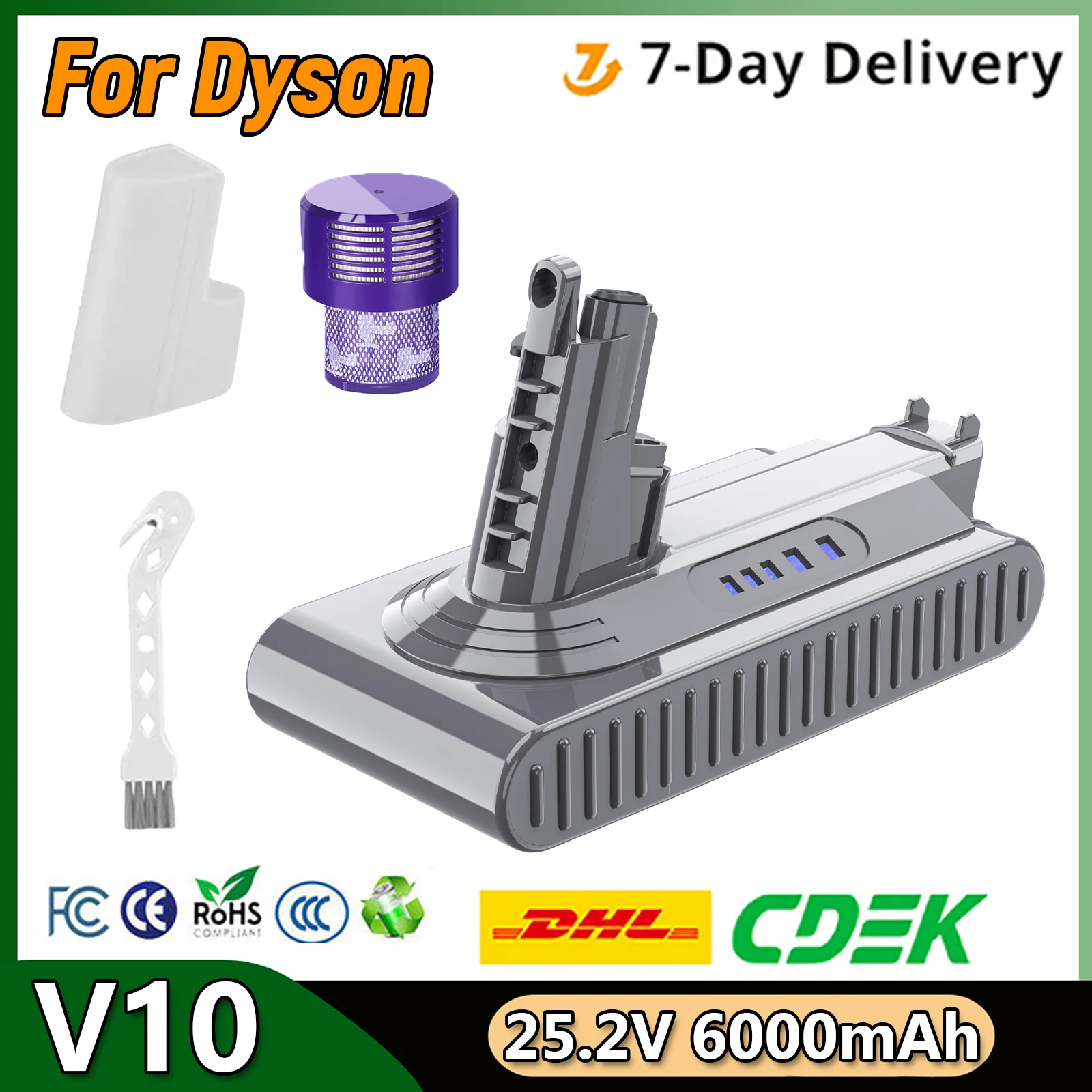 Turpow For Dyson V10 SV12 Vacuum Cleaner Battery 25.2V 6000mAh Rechargeable Battery With Filters Accessories Replacement Battery