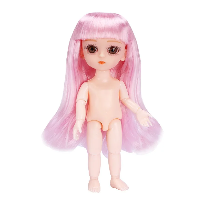 16CM Fashion Doll 3D Eye 13 Jointed Body Makeup White Muscle Naked Body Doll Has Different Hairstyle Cute Girl Toy Birthday Gift