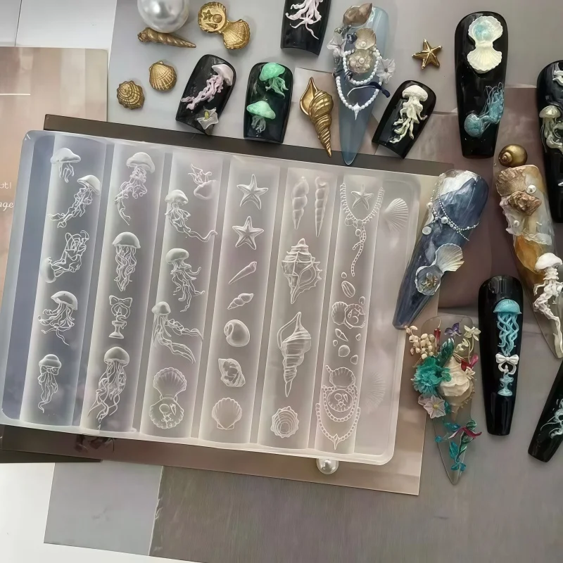 Oceanic Silicone Nail Art Mold - Mermaid Shell Starfish Conch Dolphin Transparent Nail Decorations Single Piece Nail Art Tool