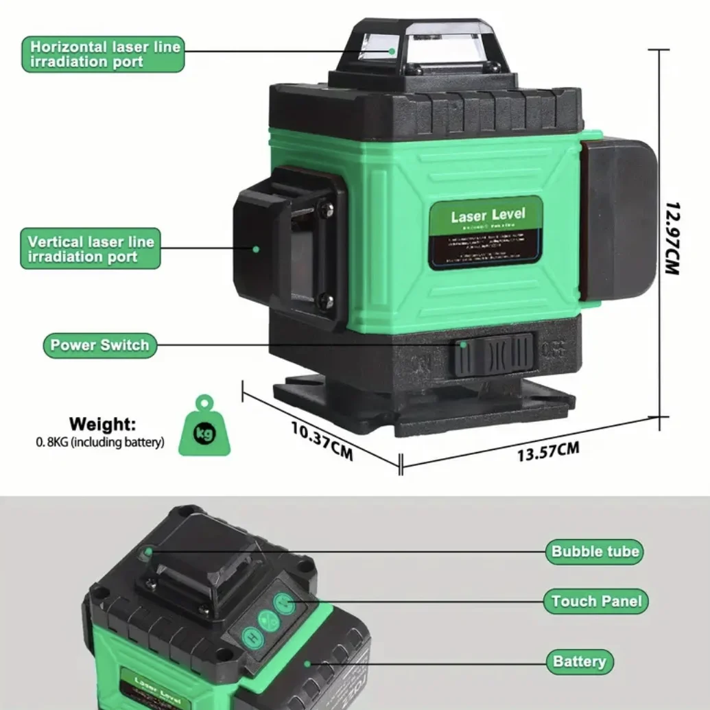 Imagem -06 - Laser Verde Profissional para Construção Nível Laser Profissional Linha Transversal Verde 4d Modo de Pulso Linhas 12 Linhas 16 Linhas 360 °