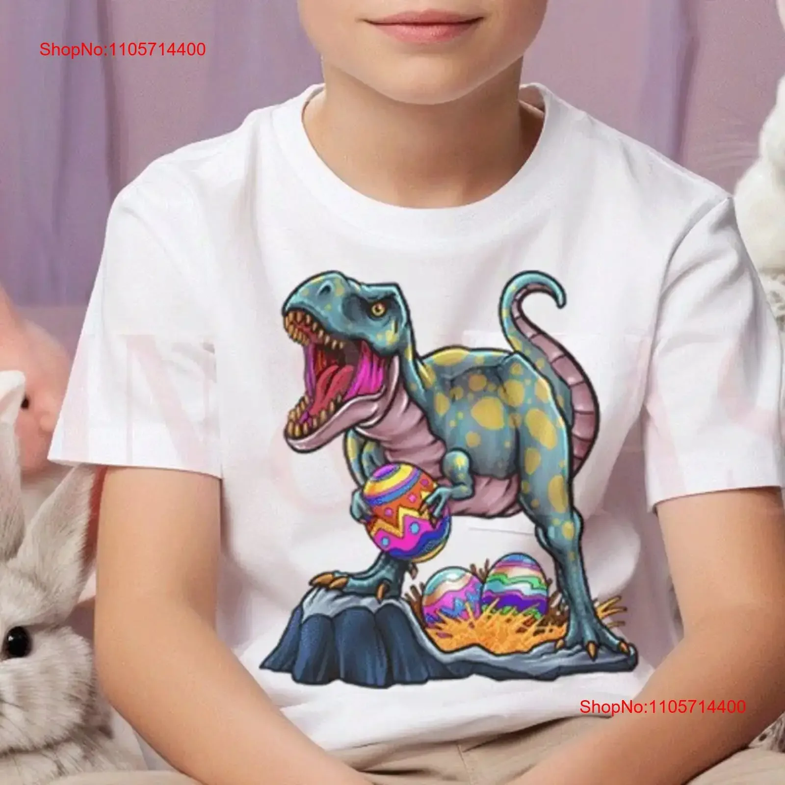 Dinosaur Easter T Shirt Eggs Rex Basket s Kids Egg Hunt Boys vintage Washed fashion designer clothes streetwear Stretched