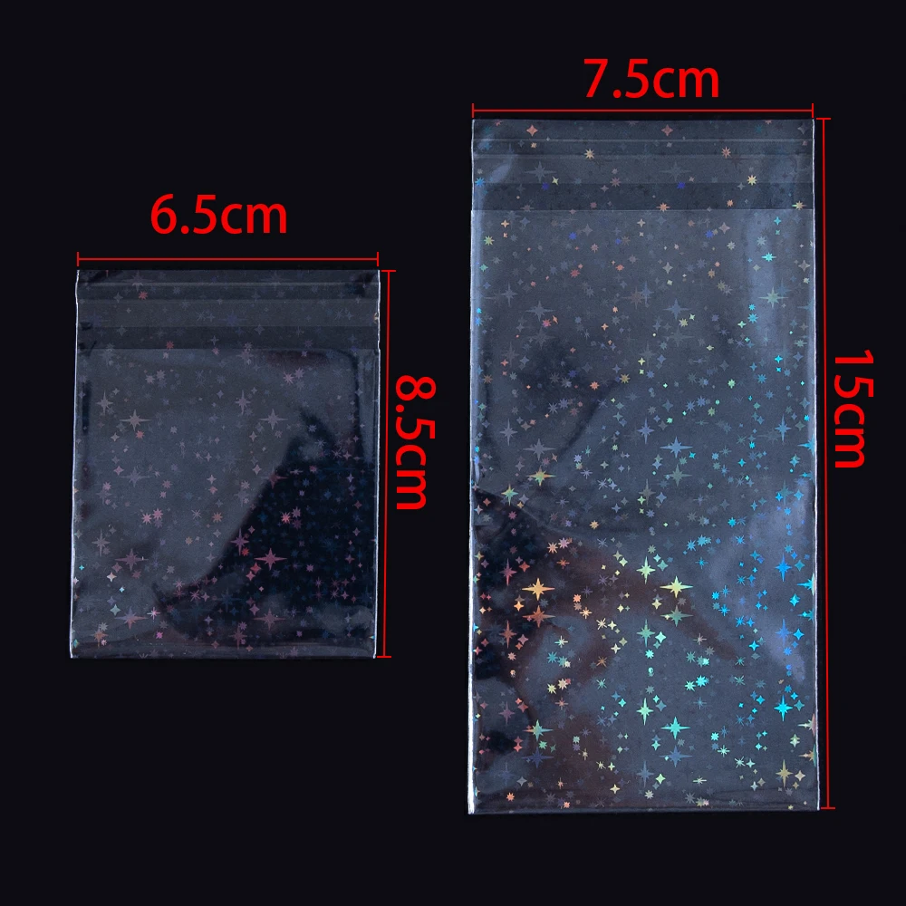 20/50pcs Clear Flash Star Self-adhesive Bags Holographic Laser Pouch for DIY Jewelry Package Badge Gift Sample Candy Plastic Bag