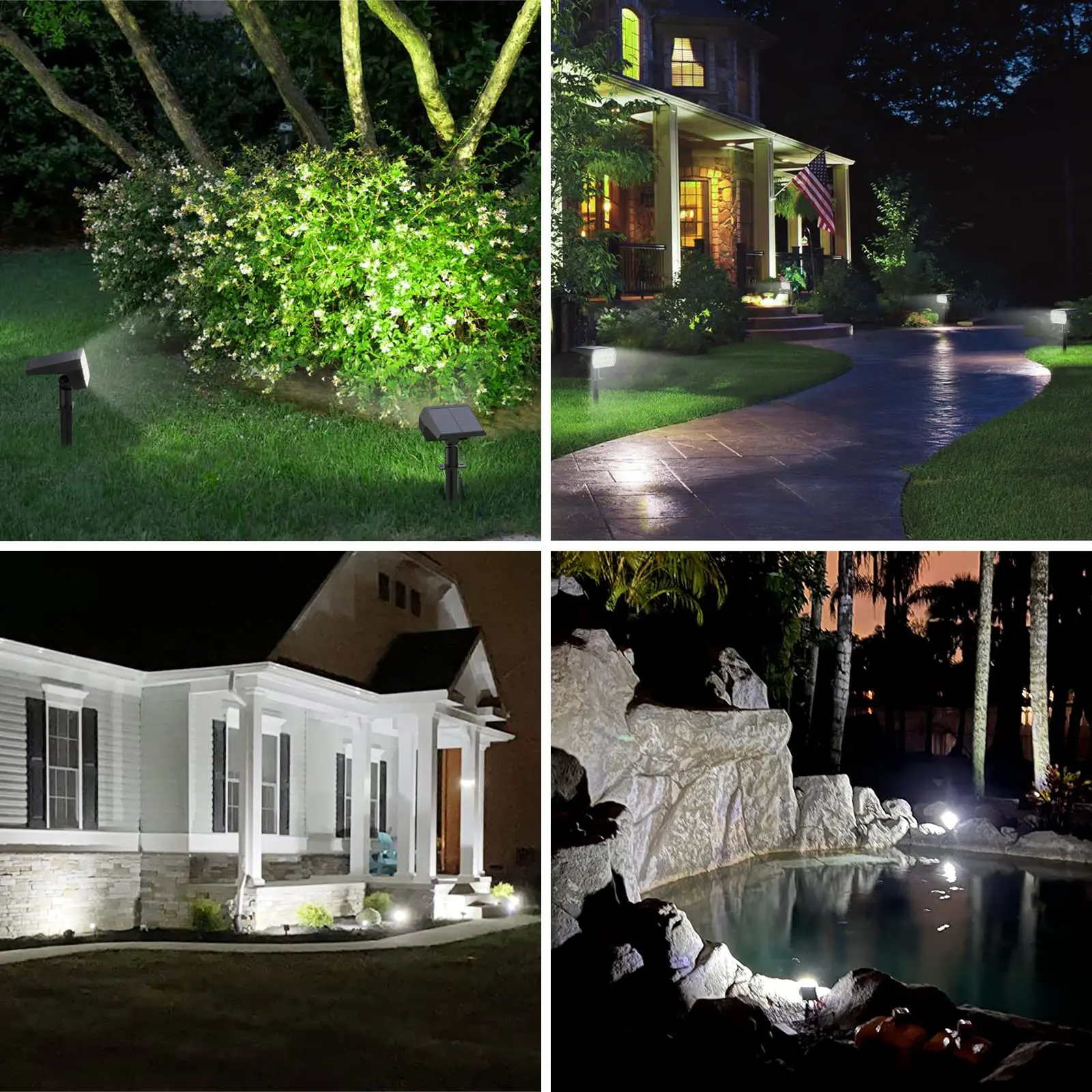 Solar Spot Lights Outdoor, Dimmable Solar Lamp, Solar Powered Security Lights, IP65 Waterproof Wall Lights for Walkway, Garden
