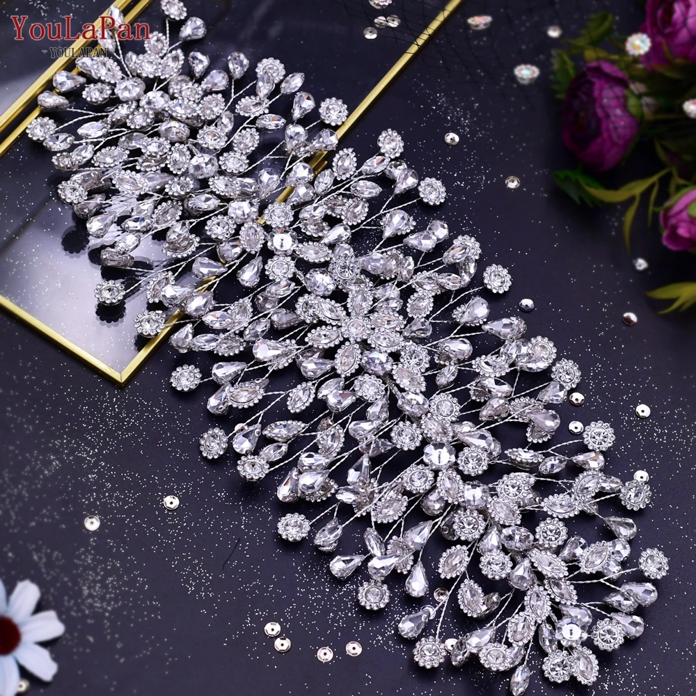 YouLaPan Bridal Rhinestone Flower Headband Shiny Bride Hair Accessories Wedding Hair Decoration Women Headdress For Party HP388