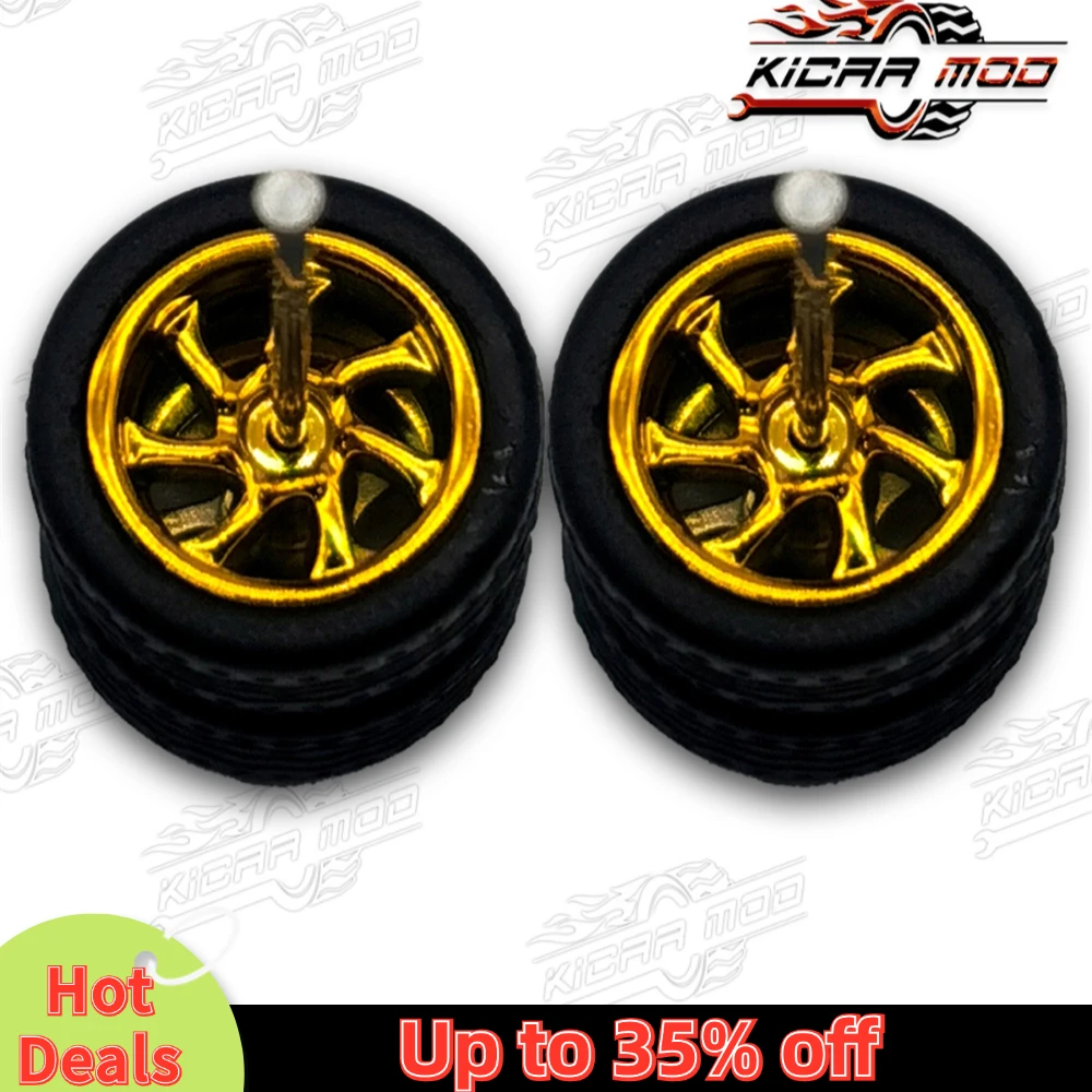 1/64 Model Car Wheels with Rubber Detachable Tires Seven Spoke Refitting Parts for Diecast Toys Hot Wheels Matchbox D:11mm 1 Set