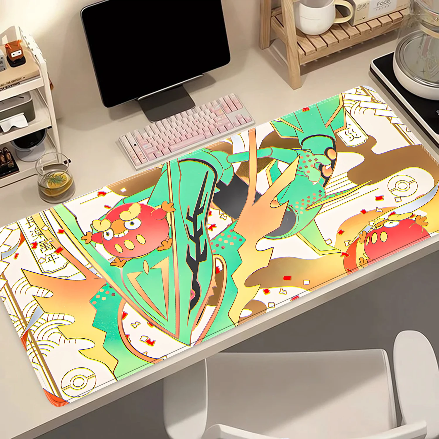 Pokemon Rayquaza großes Gaming-Mauspad, rutschfeste Gummi-Schreibtischunterlage, wasserdichter Tastaturteppich für PC, Laptop, Gamer, Zuhause, Spiel, Büro