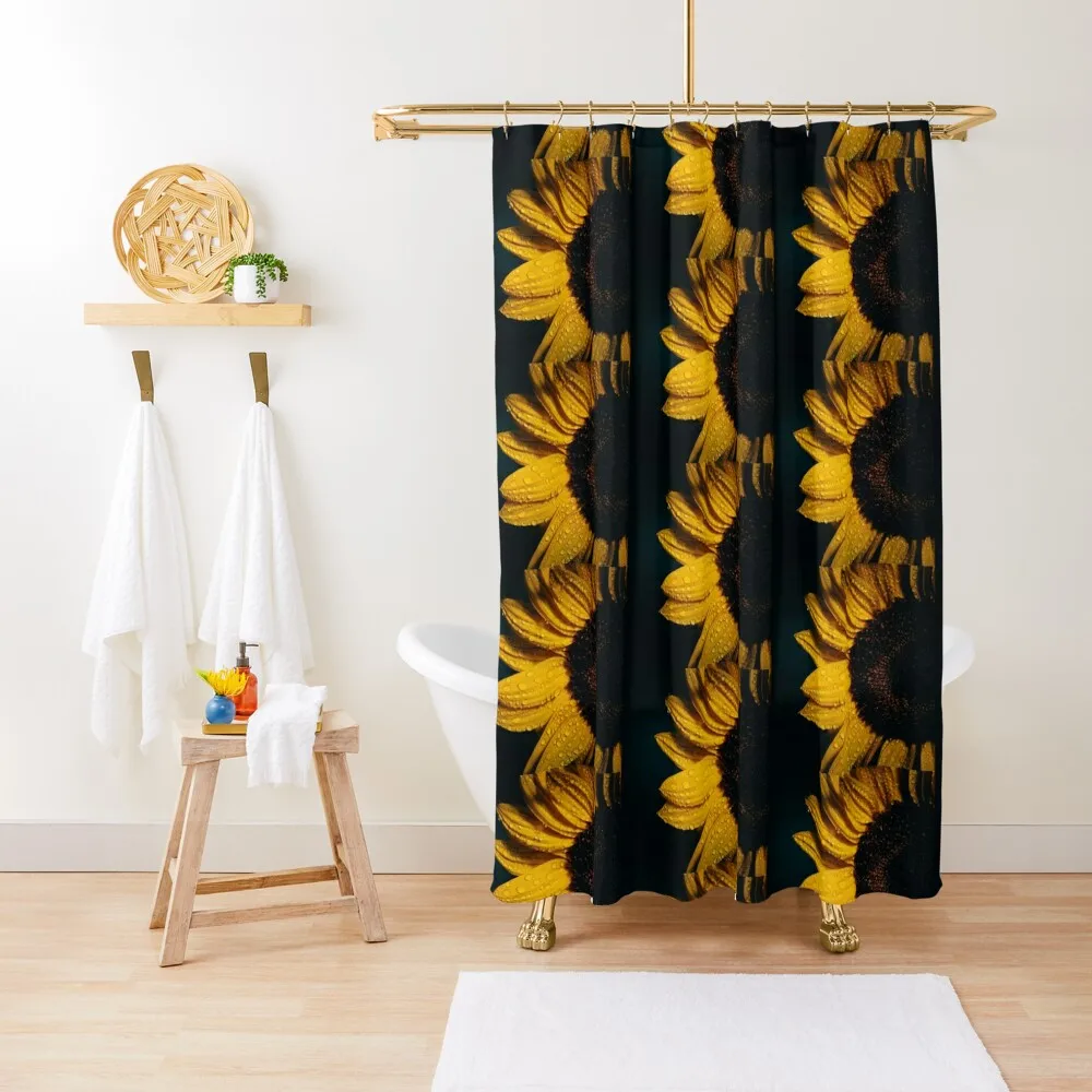 

Bright Yellow Sun flower with dew drops. Shower Curtain Bathtub Window Bathroom And Shower Products Elegant Bathroom Curtain