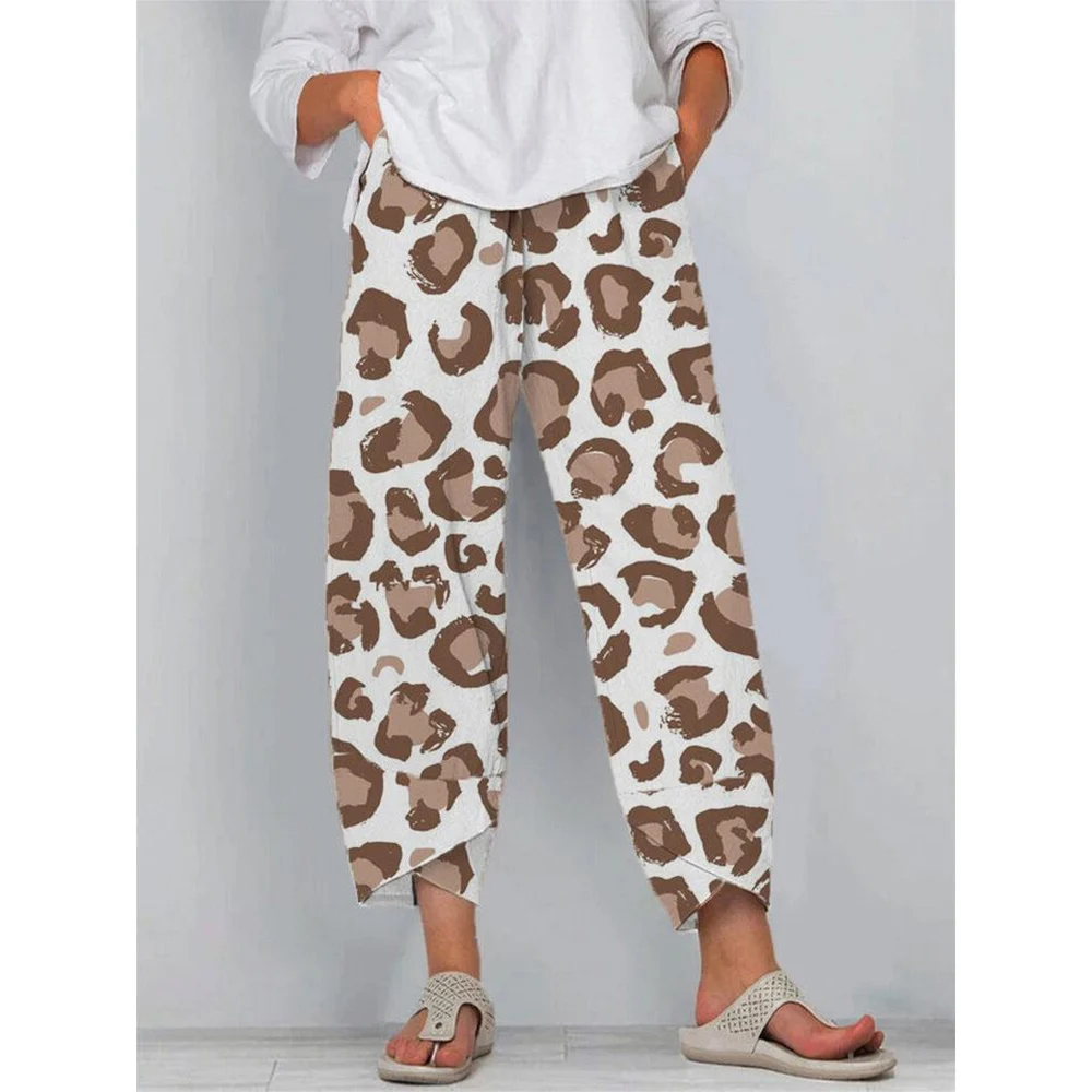 CLOOCL New Women Autumn Pants White Cloud Printing Trousers Double Pocket Stylish Casual Cropped Pants Track Trousers