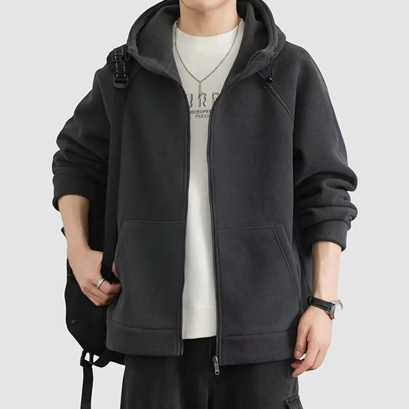 Winter Men's Oversized Hoodie Jacket S-6XL Black Grey Solid Color Zipper Hoodie Classic American-Style Warm Coats  Men Clothing