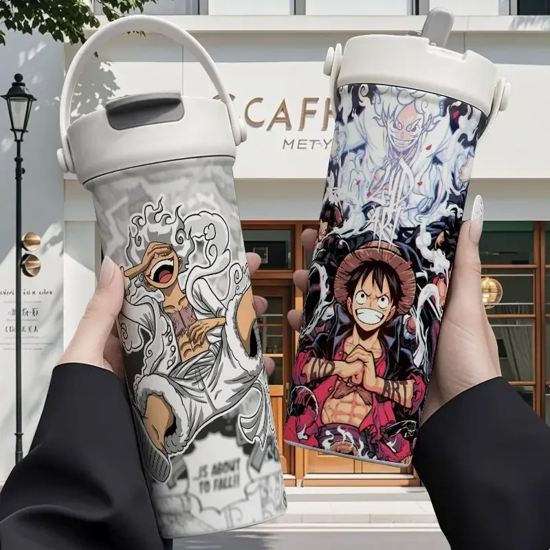 

New One Piece Anime Nika Luffy's portable thermos cup 316 stainless steel straw double drink large capacity coffee tea cup gift