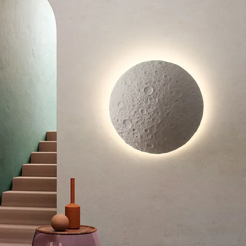 Simple modern LED Wall Lamp Atmosphere Villa Bedroom Simulation Moon Sconce Creative Entrance Door White LED wall Lighting