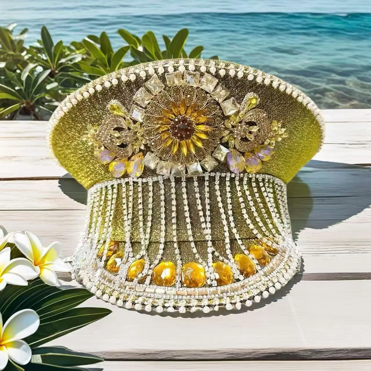 HongLuan Luipaard Halloween-kostuumhoed, Kapitein Hoeden Strass voor Burning Man Festival Vrouw, Cosplay Vrouwelijke Accessoires