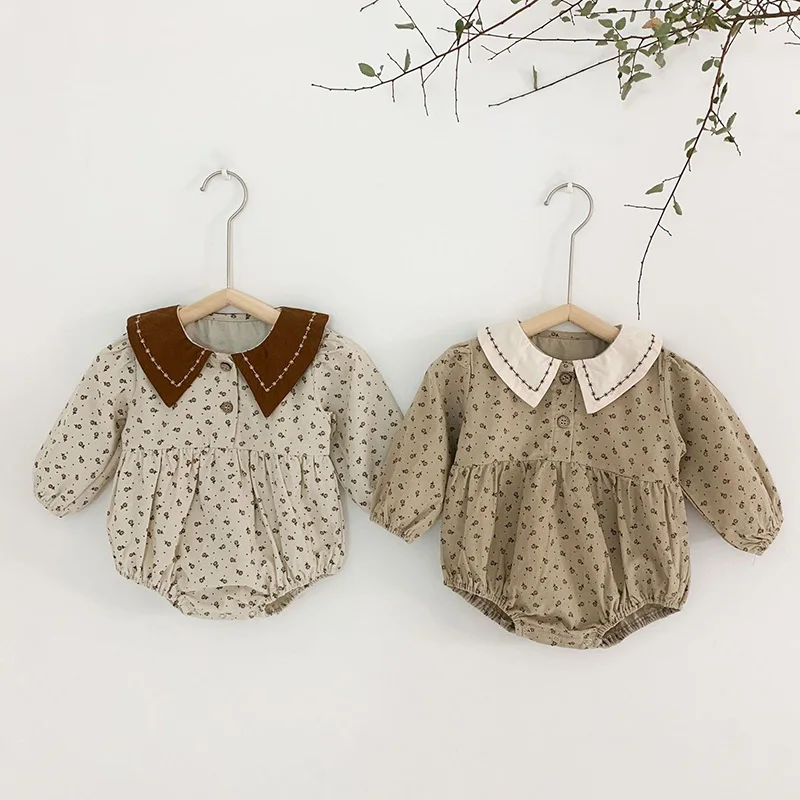 

2024 New Spring Infant Baby Girl Bodysuits Long Sleeved Corduroy Printing Newborn Baby Girl Jumpsuit 0-24M Children Clothes