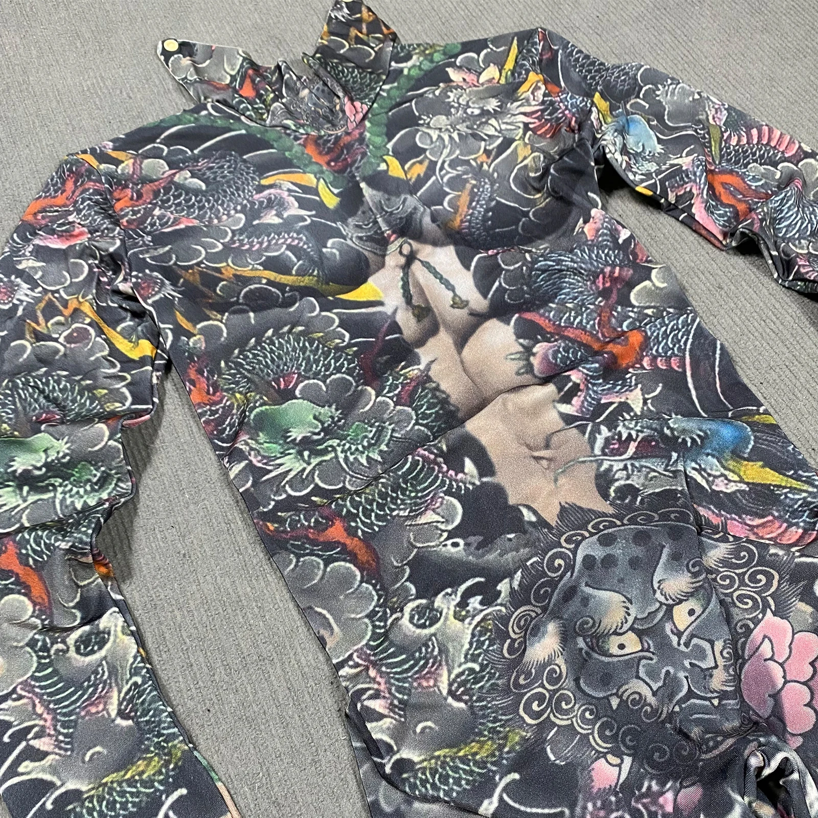 fashion 3D Printed jumpsuit long sleeve Skull tattoo Muscle Man nude leotard Male guest catwalk stage outfit dance club costume - Image 5