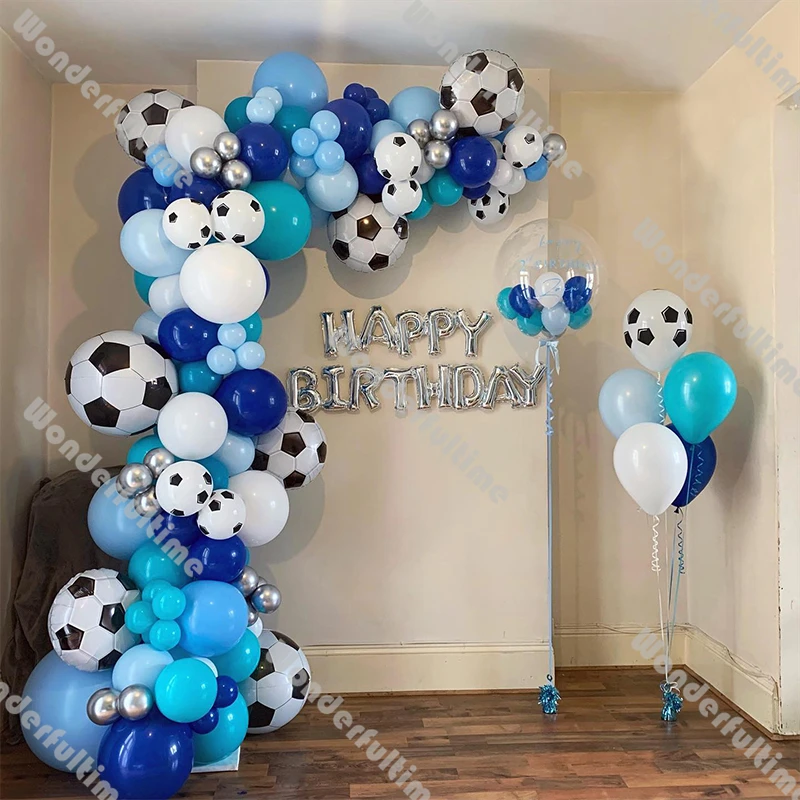 Football Theme Balloons Arch Kit Boy Birthday Decoration Blue White Balloons Garland Baby Shower Sports Party Soccer Foil Globos