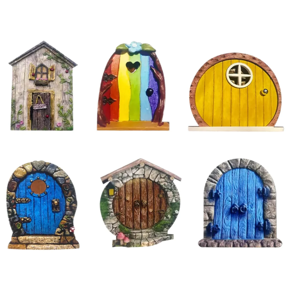 

6 Pcs Wooden Fairy Door Decorate Compact Garden Small Miniature Scene Decoration