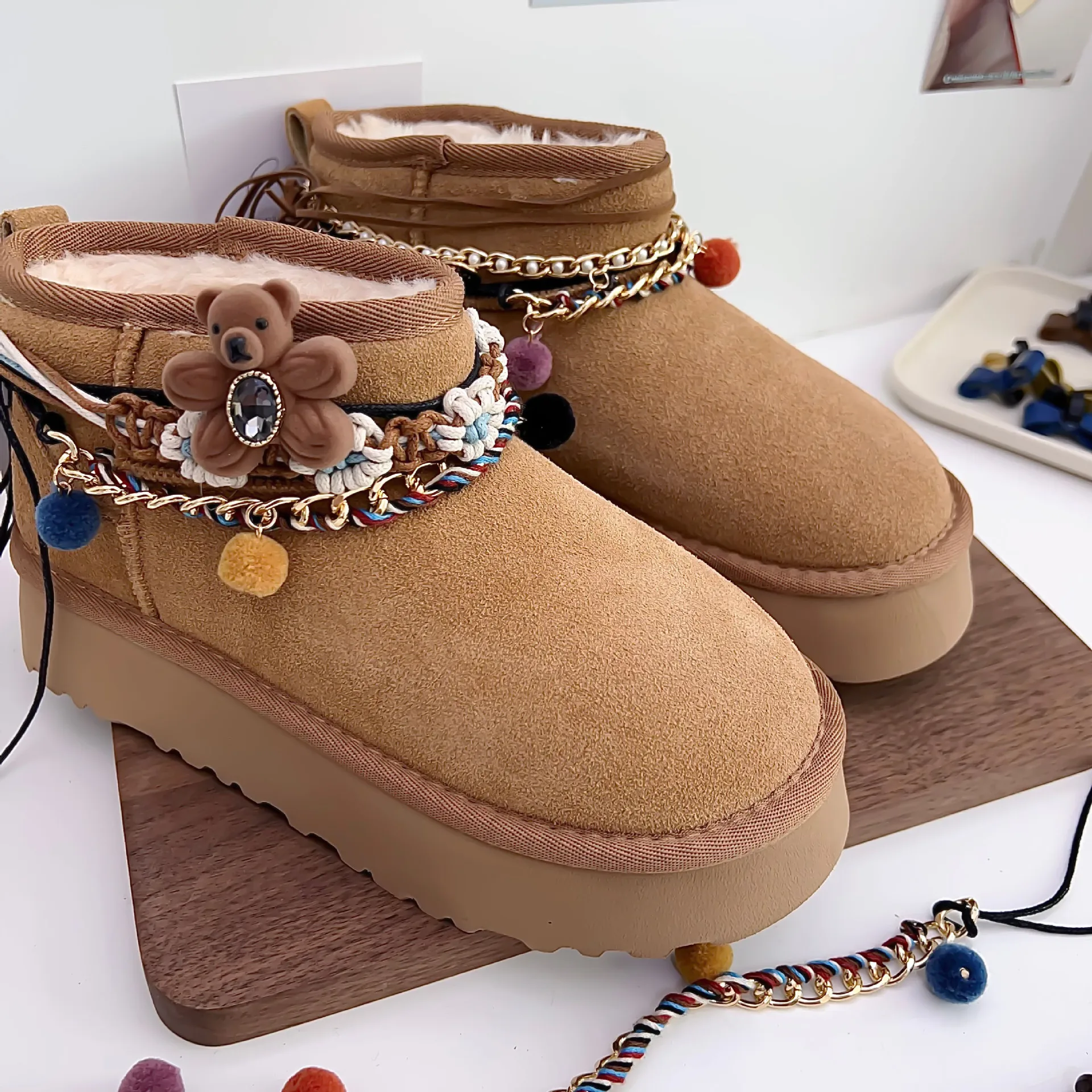

Shoe Chain Thread Belt Handmade Shoes Flower Snow Boots Decorative Chain Weaving Ethnic Romantic Su Martin Boots Beaded Pendant