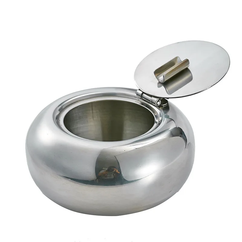 Sealed Round Ashtray with Lid Stainless Steel Fashion Smoking Accessories