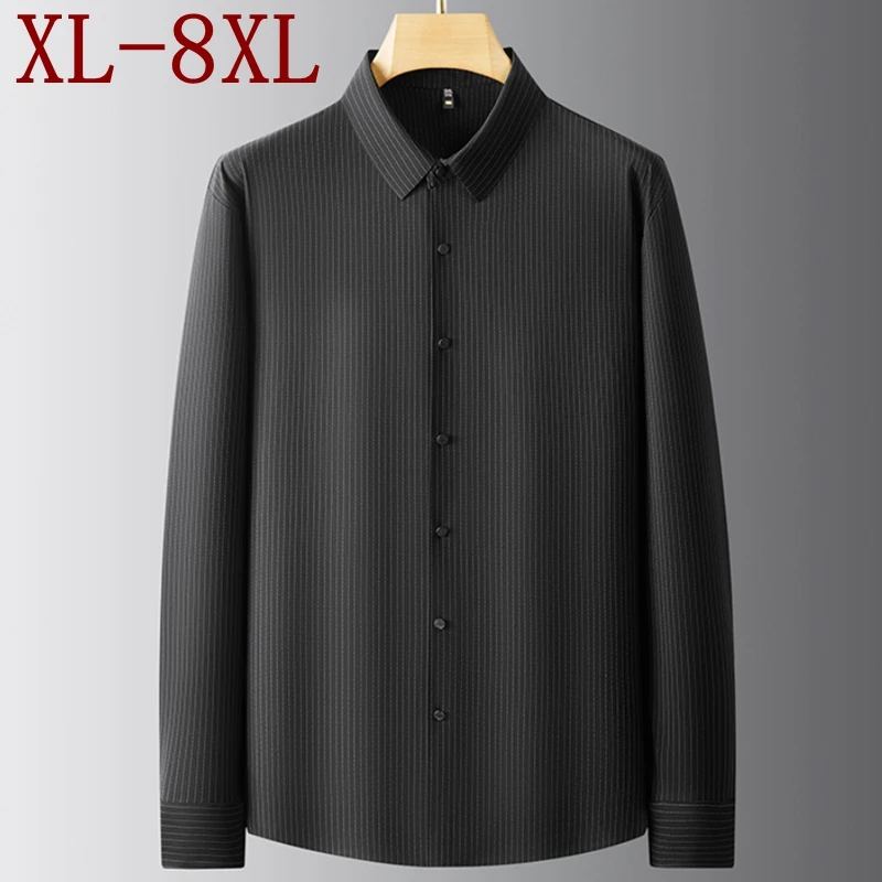 

8XL 7XL 6XL 2025 Новая осенняя элитная роскошная полосатая рубашка Мужская одежда Свободные мужские рубашки с длинным рукавом Деловая сорочка homme