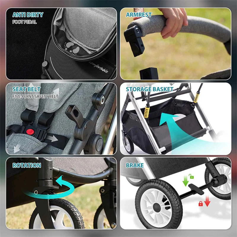 Abnehmbarer Kinderwagen Hunde wagen mit Aluminium legierung Rahmen 4 Rad Katzen wagen Ladung Bart 20kg Kinderwagen mit Anschlag