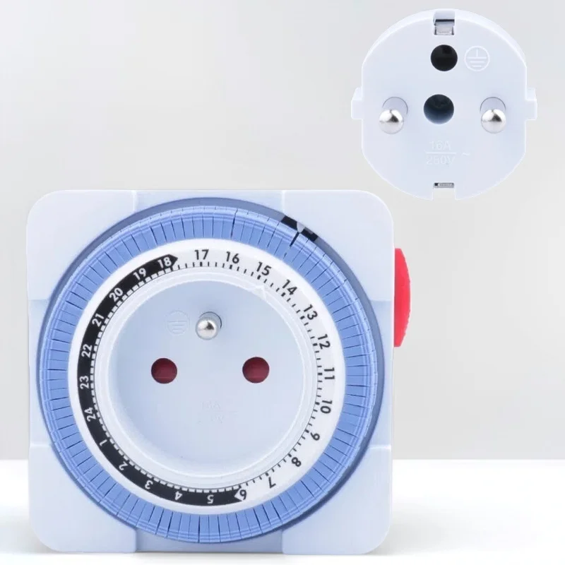 French Standard Timer Socket, with Grounding jack, 24-Hour Cycle, Electrical Socket Timer, Plug-In Timer