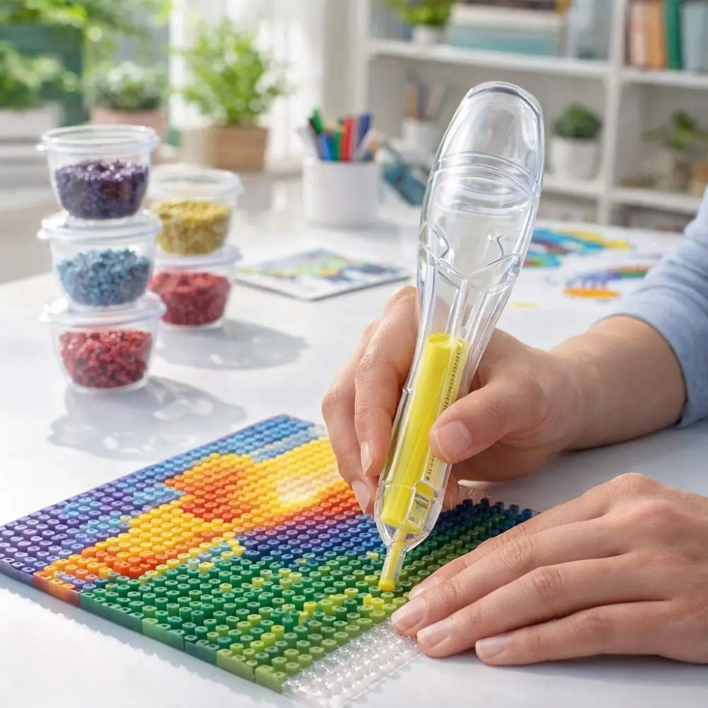 3D Pixel Puzzle Bead Positioning Pen Anti-slip with Bead Containers Fuse Beads Dispenser Jam-Free Educational Automatic Bead Pen