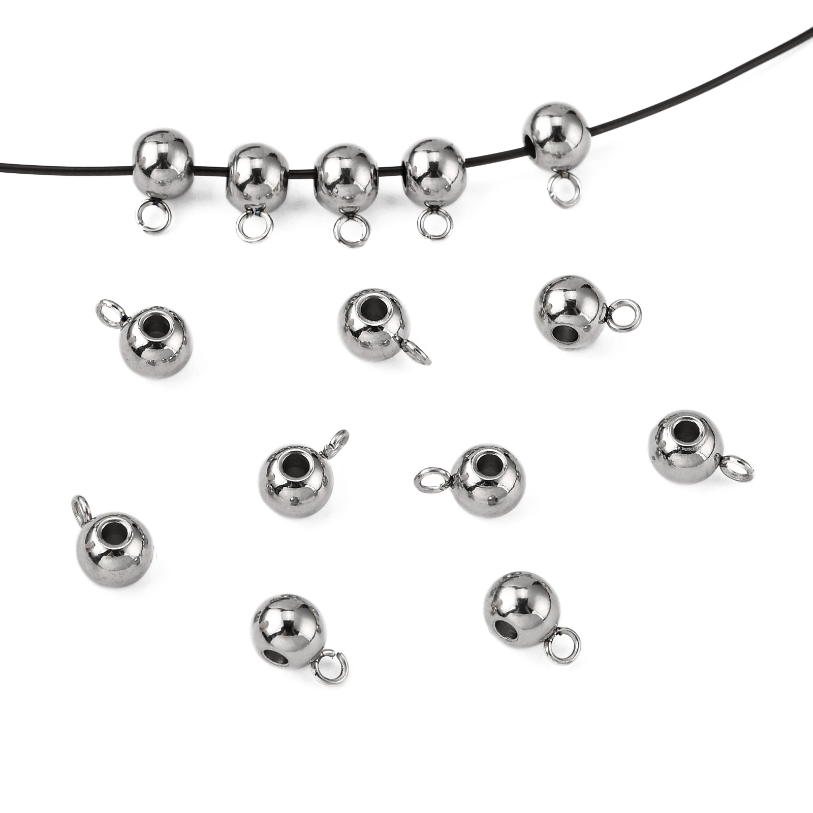 200pcs 304 Stainless Steel Hanger Links Connectors Rondelle Bail Beads for Jewelry Making DIY Findings 9x5x6mm Hole: 2mm