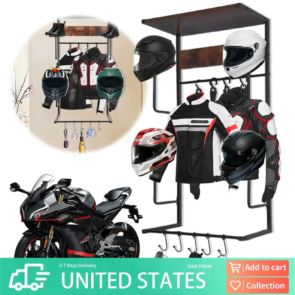 

Helmet Stand Motorcycle Helmet Holder 4 Clip and 4 Hooks Motorcycle Helmet Hanger Wall Mount for Storing Motorcycle Accessories