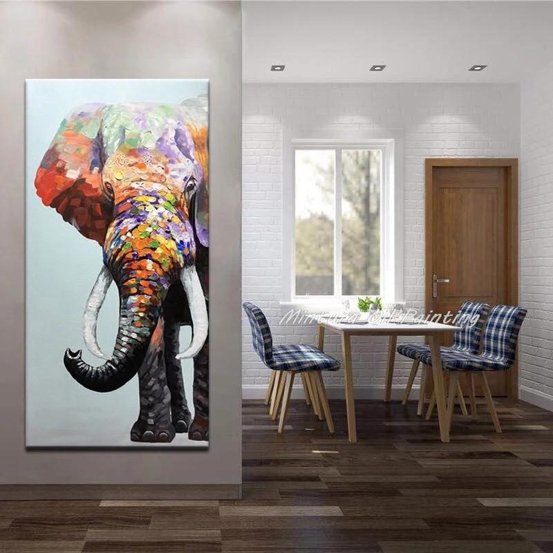 Mintura Large Handmade Elephant Oil Painting on Canvas,Modern Abstract Animal Poster,Wall Art Picture,Room Decor,Home Decoration