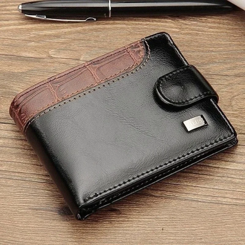 Men's Trifold Wallet Clutch Money Bag Patchwork Leather Coin Pocket Card Holder Short Male Purse