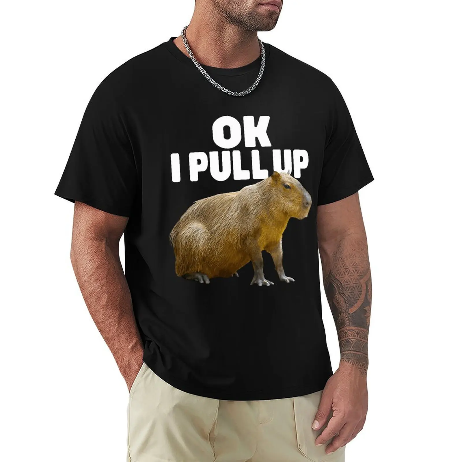 

Ok I Pull Up Capybara Graphic Print T-shirt Men's Fashion Casual Loose T-shirts Pure Cotton Gothic T Shirt Vintage Streetwear